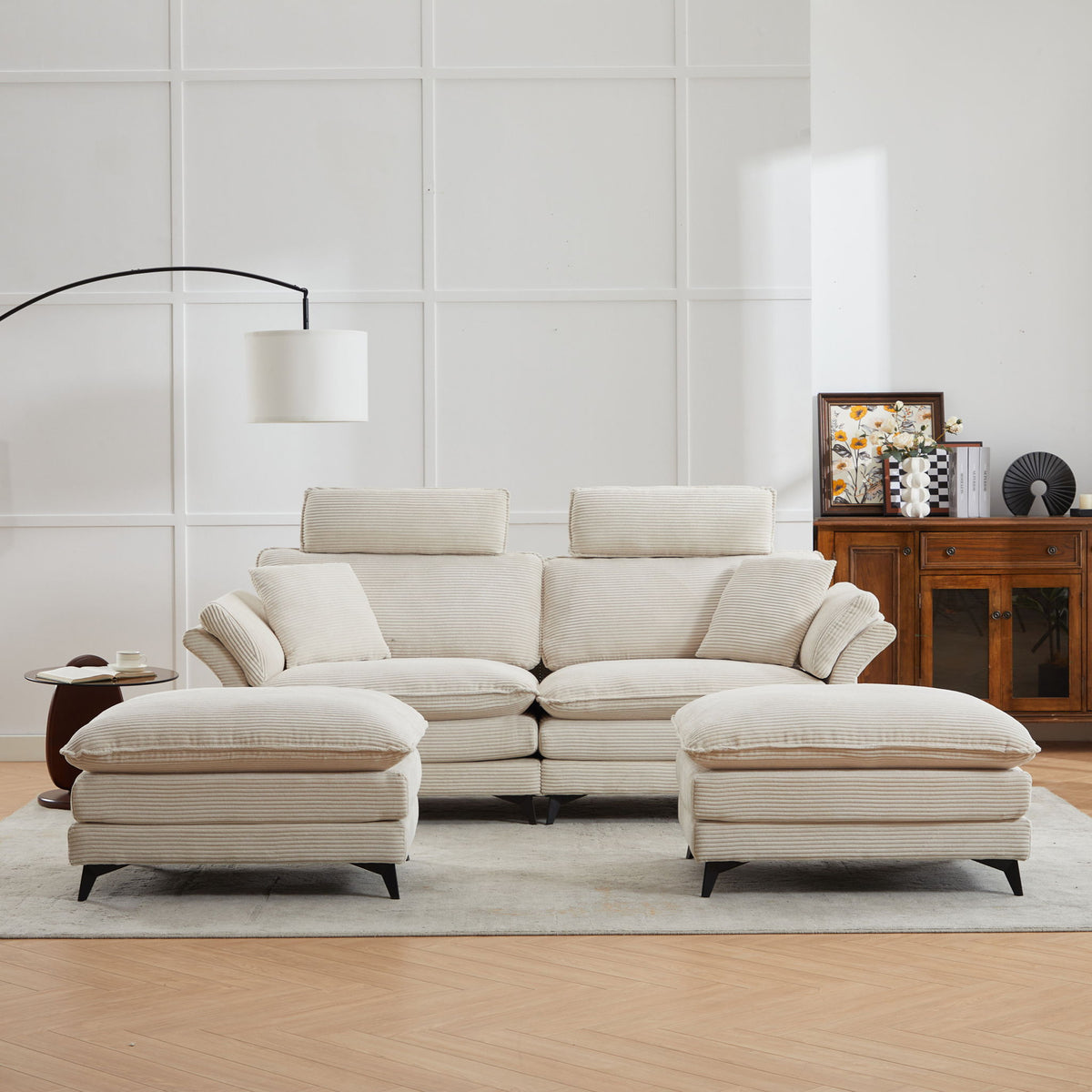 Modern Deep Seat Sectional Sofa With Ottoman