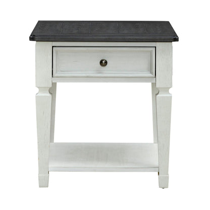 Allyson Park - Drawer End Table - Wirebrushed White / Charcoal