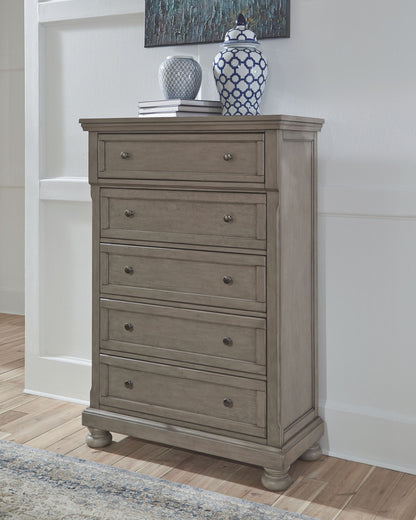 Lettner - 5 Pc. - Dresser, Mirror, Queen Panel Bed, 2 Nightstands - Light Gray