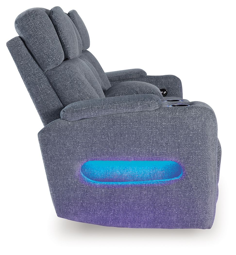 Studio Cave - Power Reclining Loveseat with Console - Steel
