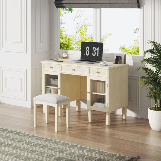 Multi Functional 2 In 1 Vanity Desk With Flip Top Mirror Material - White Oak