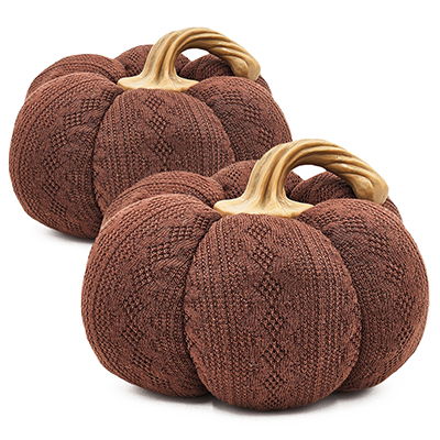 Pumpkin Ornament Decor For Holiday Harvest Festival Fall Festival & Thanksgiving (Set of 2) - Dark Brown
