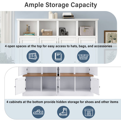 Hall Tree With Bench And Cabinet, 4 In 1 Entryway Bench With Coat Rack