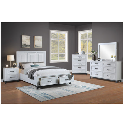 Bedside Table White And Gray 1 Piece Nightstand, 2-Drawers Storage Bedroom Furniture Transitional Style