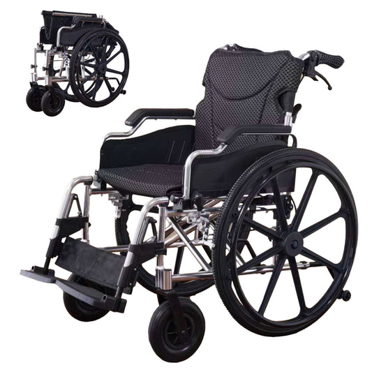 Lightweight Foldable Transport Wheelchair For Adults With Double X Force Support