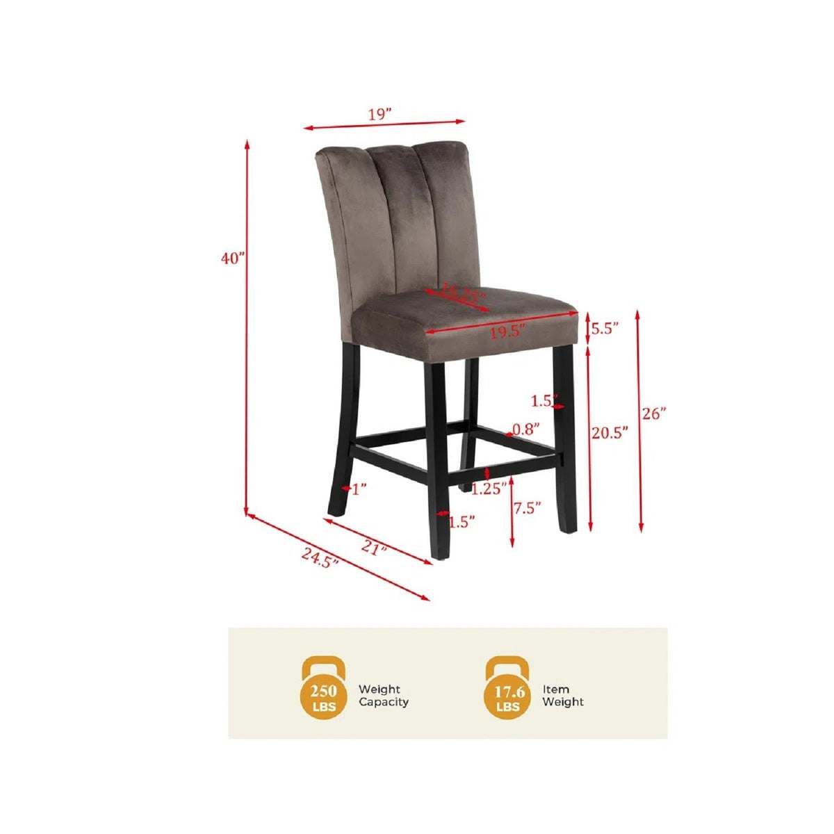 Upholstered Counter Height Chair For Dining Room (Set of 2) - Black / Brown