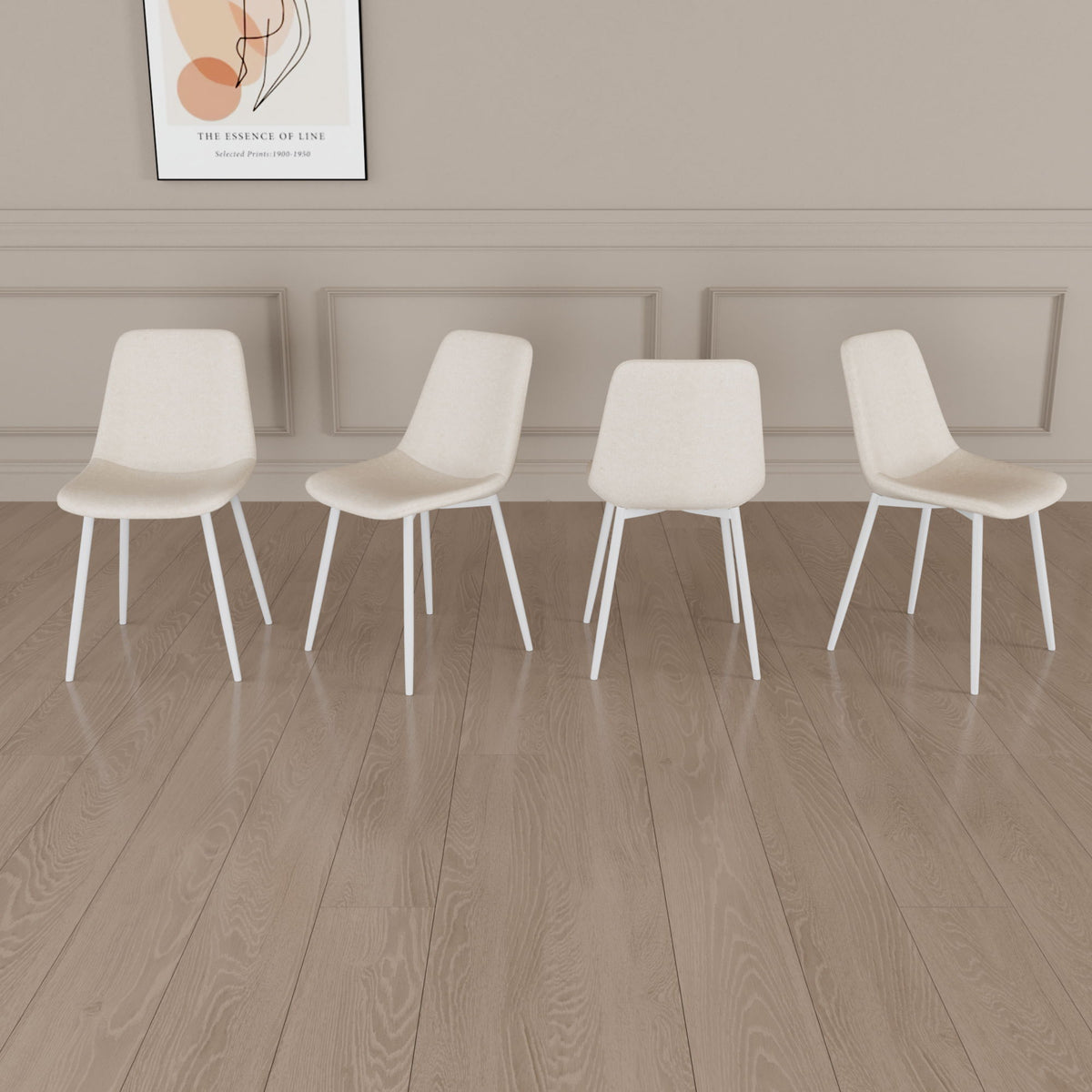 Modern Kitchen Dining Chairs (Set of 4) With Linen Padding And Sturdy Metal Legs - Beige