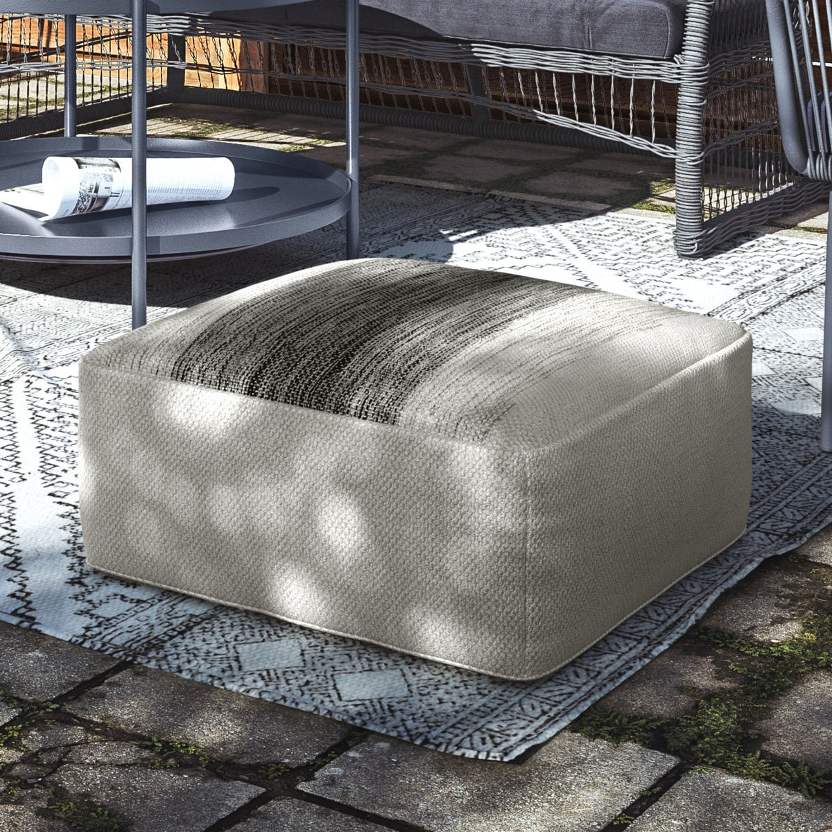 Sabella - Square Woven Outdoor / Indoor Pouf - Silver