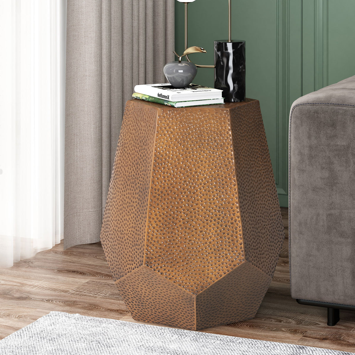 Modern Hammered Iron Geometric End Table