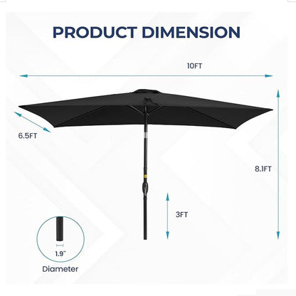 Rectangular Patio Umbrella With Crank Tilt, Polyester UV-Resistant Canopy