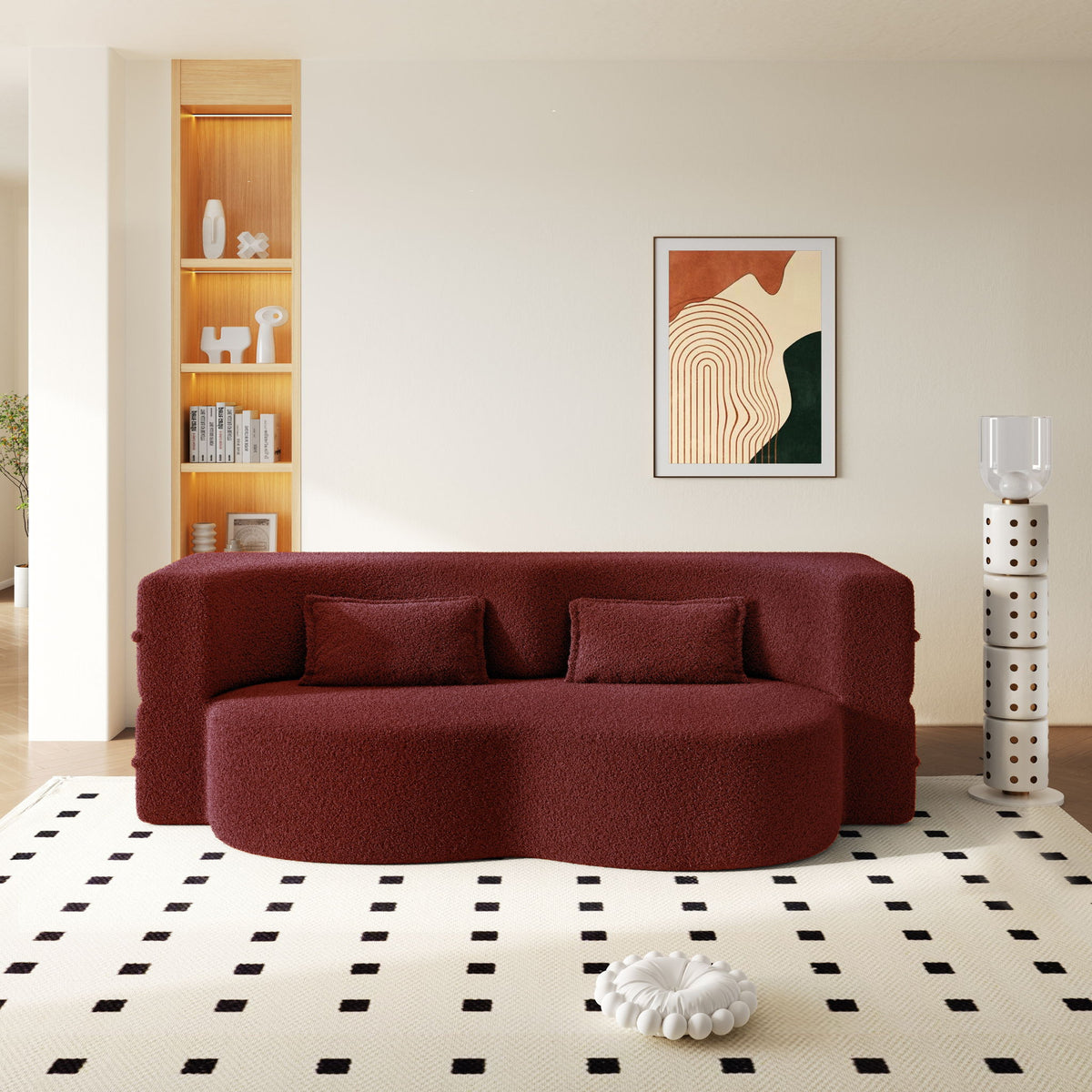Modern Floor Sleeper Sofa Bed With 2 Pillows, Convertible Twin Size Folding Mattress For Living Room