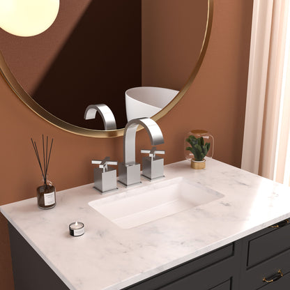 2 Handle Widespread Bathroom Faucet With Pop Up Drain And 2 Water Supply Lines - Brushed Nickel