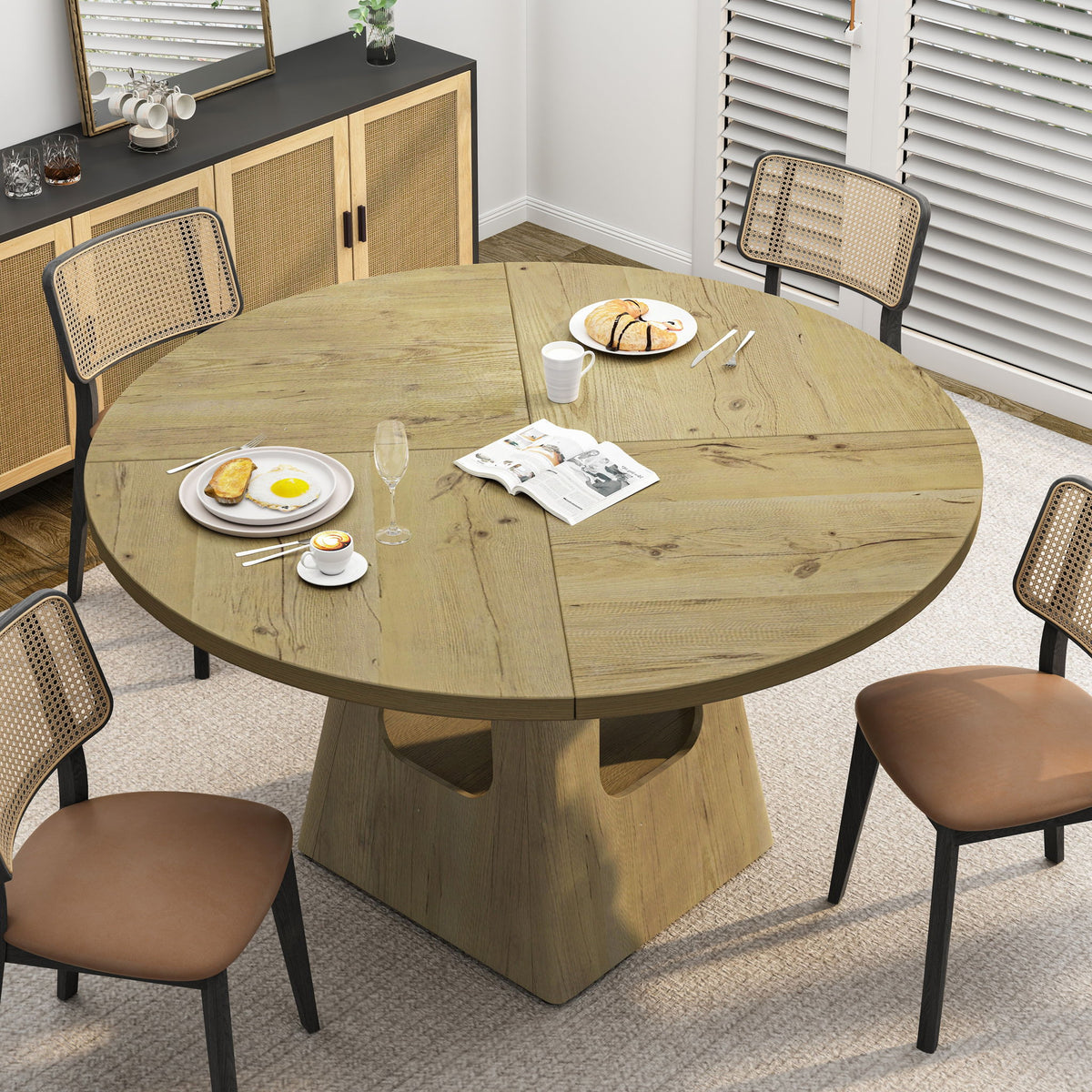 Farmhouse Round Dining Table With Storage Base