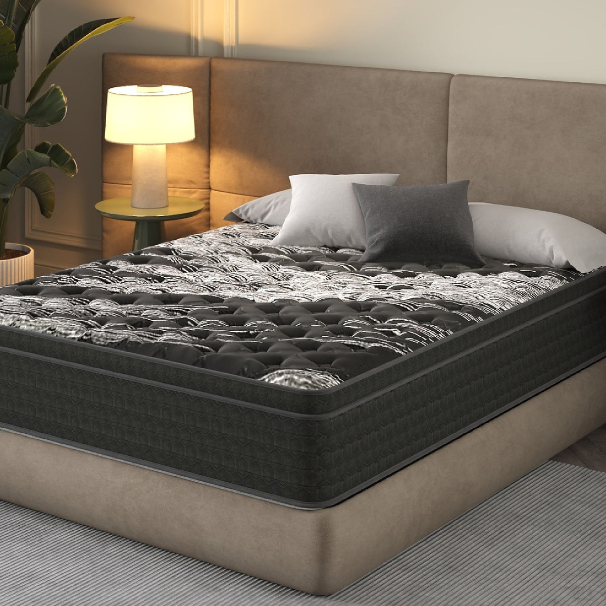 12" Medium Firm Euro Top Hybrid Mattress With Cooling Cover & Individual Coil Support