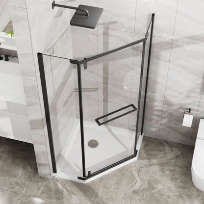 Durable Hardware Neo Angle Frameless Shower Door With Acrylic Base Combo