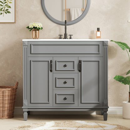 Bathroom Vanity With Top Sink, Cabinet With 2 Soft Closing Doors And Drawers
