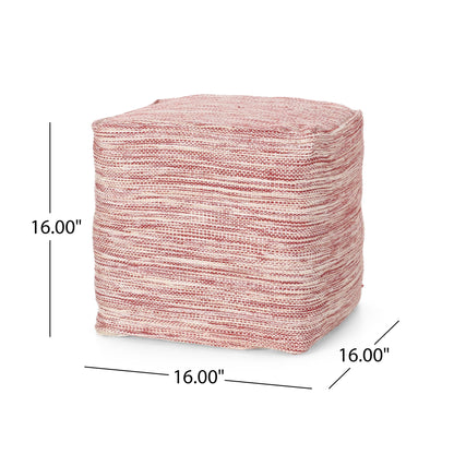 Enigma - Yarn And Cotton Square Pouf Ottoman With Polystyrene Beads - Red