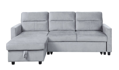 Ruby - Reversible Sleeper Sectional Sofa With Storage Chaise And Side Pocket - Light Gray