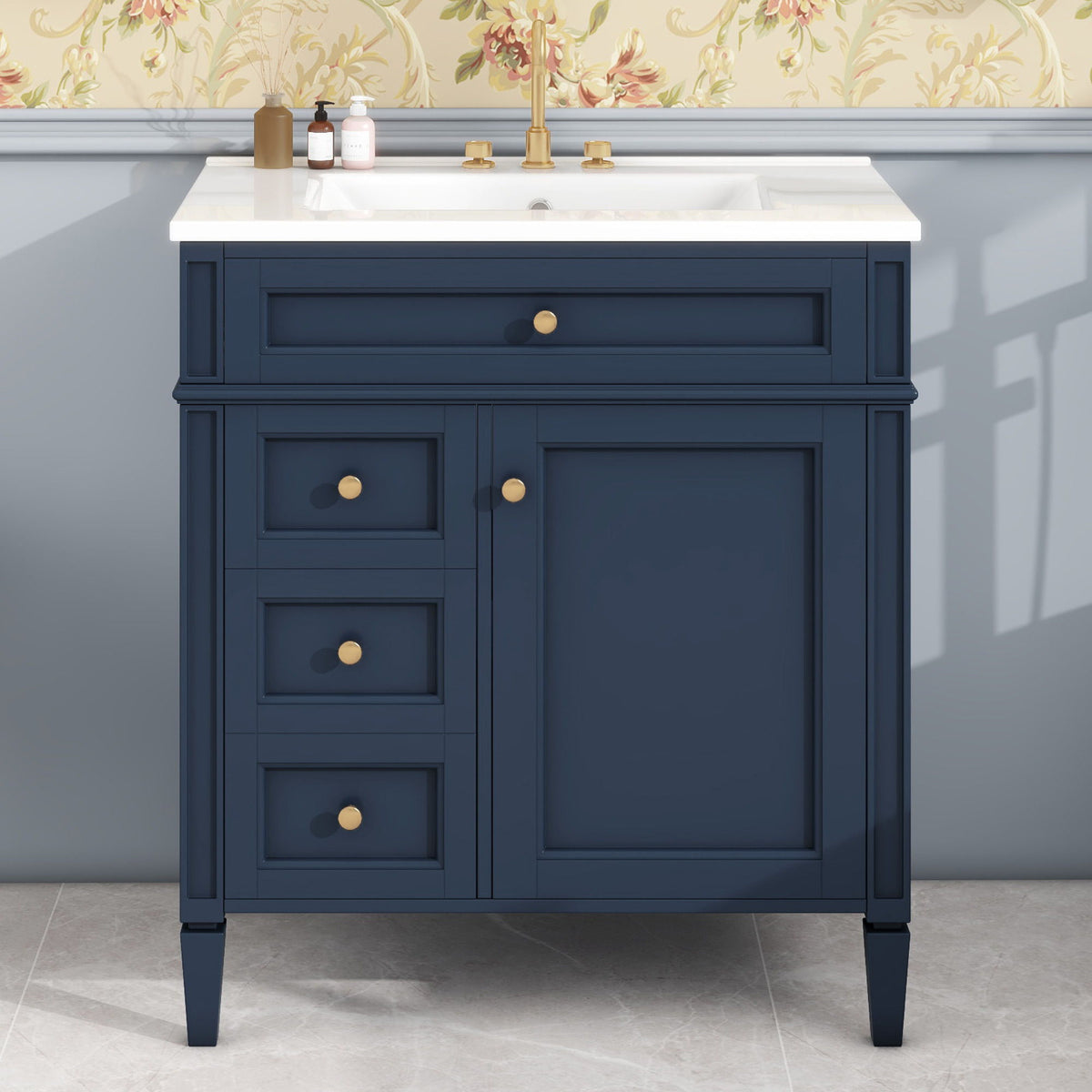 Bathroom Vanity With 2 Drawers And Tip-Out Drawer, Storage Cabinet