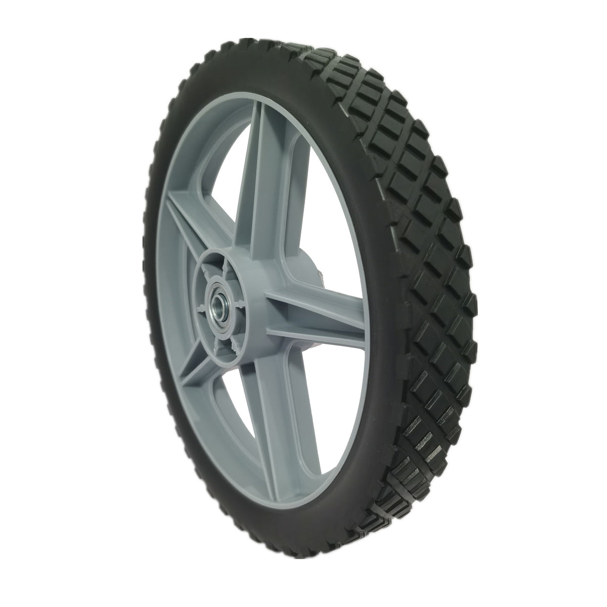 Universal 12" Spoked Plastic Wheel And Tire For Lawn Mowers & Trolley Carts, 10 Pack - Black
