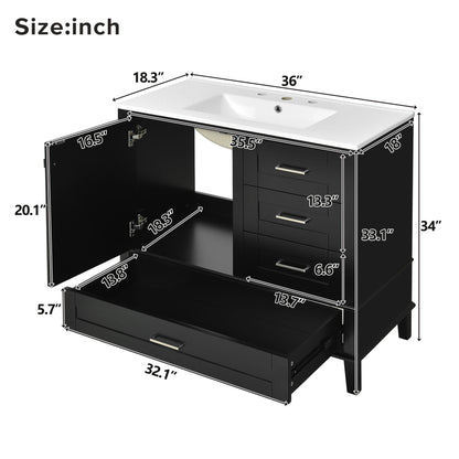 Bathroom Vanity, Modern Bathroom Cabinet With Sink Combo Set, Bathroom Storage Cabinet With A Soft Closing Door And 3 Drawers, Solid Wood Frame