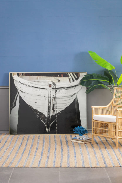 Large And Rectangular Wall Art With Frame, Wall Decor For Living Room - White / Blue
