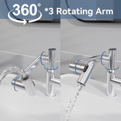 Bathroom Sink Faucet With Spray Function And Temperature Display, Anti Skid Switch, 360 Degree Rotary