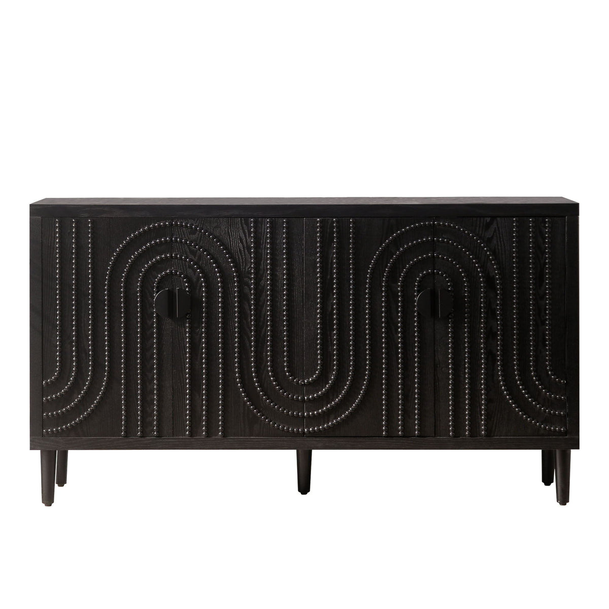 Modern Sideboard Cabinet With Decorative Nailhead Accents, Stylish Storage Solution For Dining, Living Rooms - Black