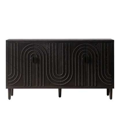 Modern Sideboard Cabinet With Decorative Nailhead Accents, Stylish Storage Solution For Dining, Living Rooms - Black