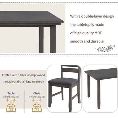 Dining Set For 6, Upholstered Chairs, Includes Table, 4 Chairs, And 2 Person Bench - Gray