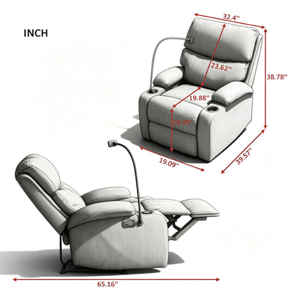 Adjustable Manual Recliner, Ergonomic Lounge Chair With Phone Holder And 2 Cup Holders