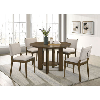 Crispin - 5 Piece Round Dining Table Set With Upholstered Chairs - Brown