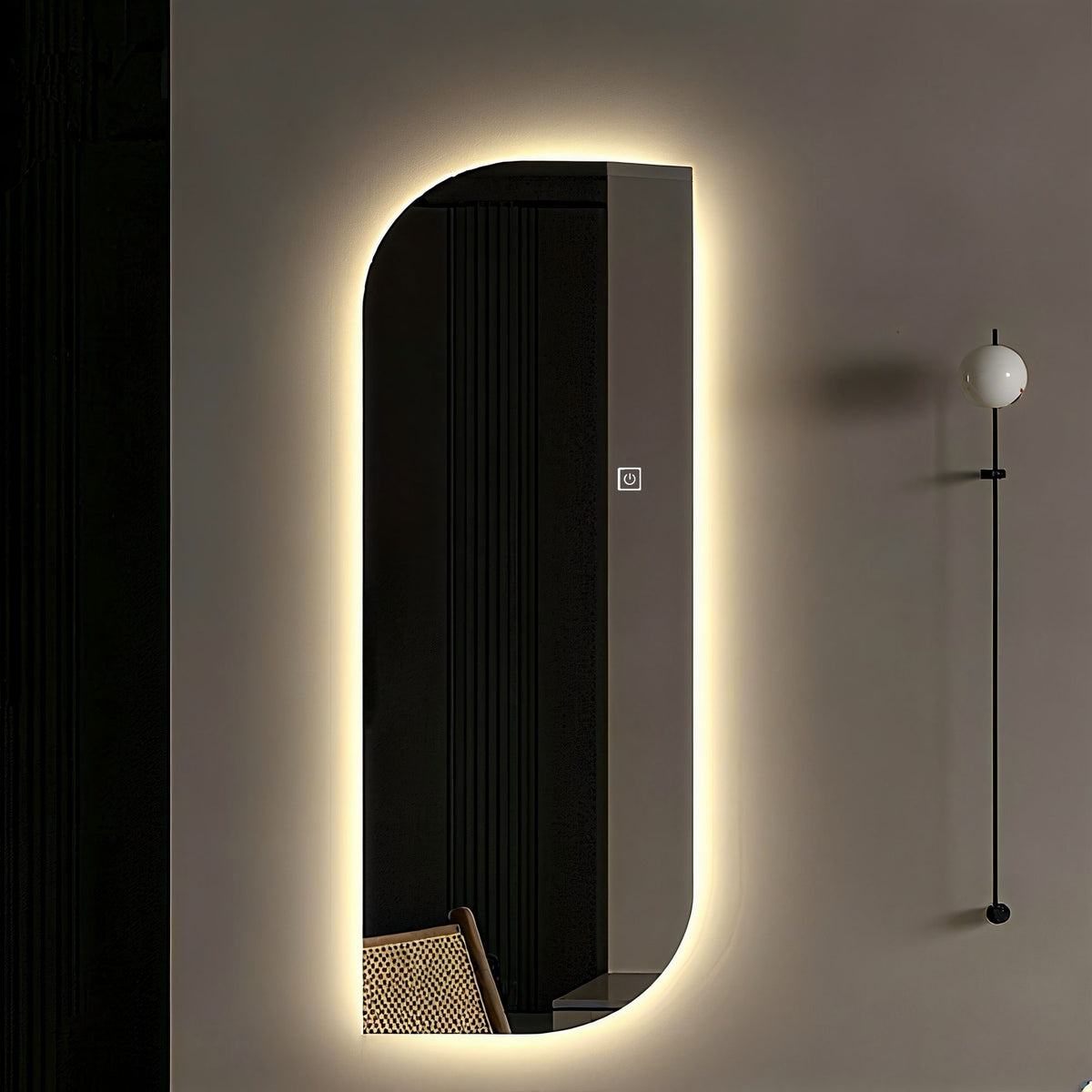 Irregular Shape LED Full Length Wall Mirror With 3 Color Dimmable Lighting - Silver