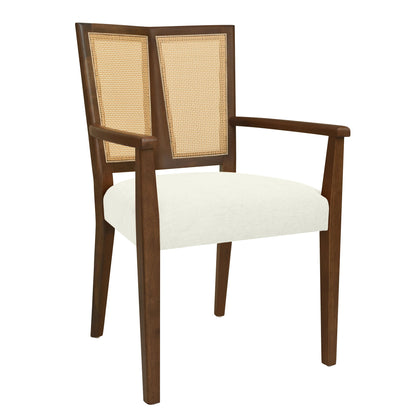 Mid Century Modern Arm Dining Chairs With Rattan Backrest