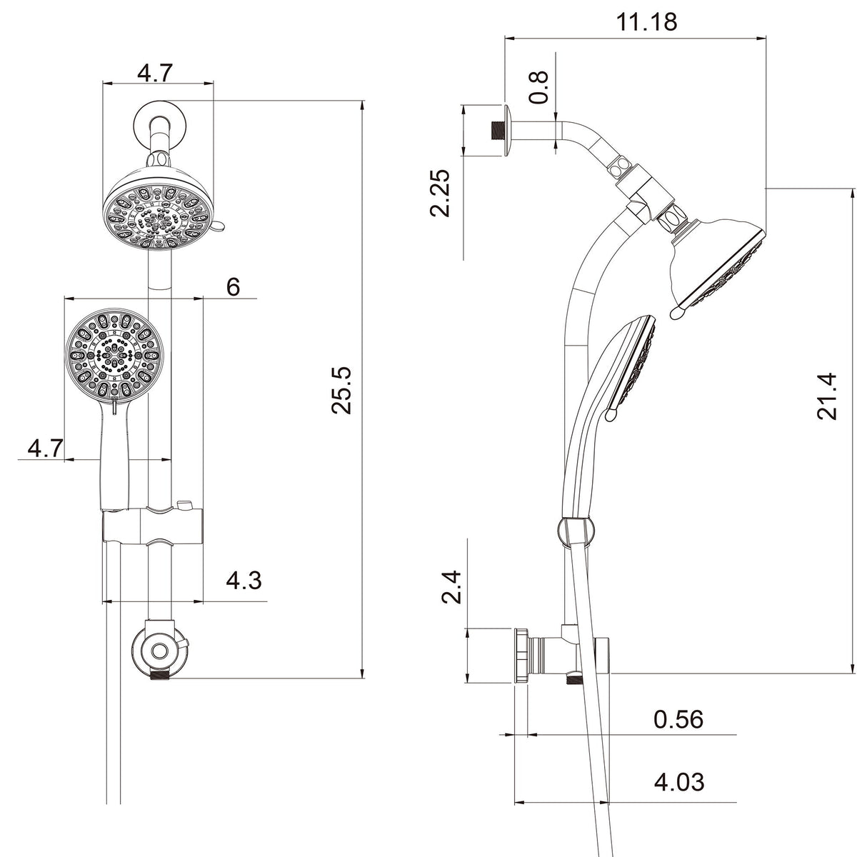 Multi Function Dual Shower Head Shower System With 4.7" Rain Showerhead, 7 Function Hand Shower, Adjustable Slide Bar