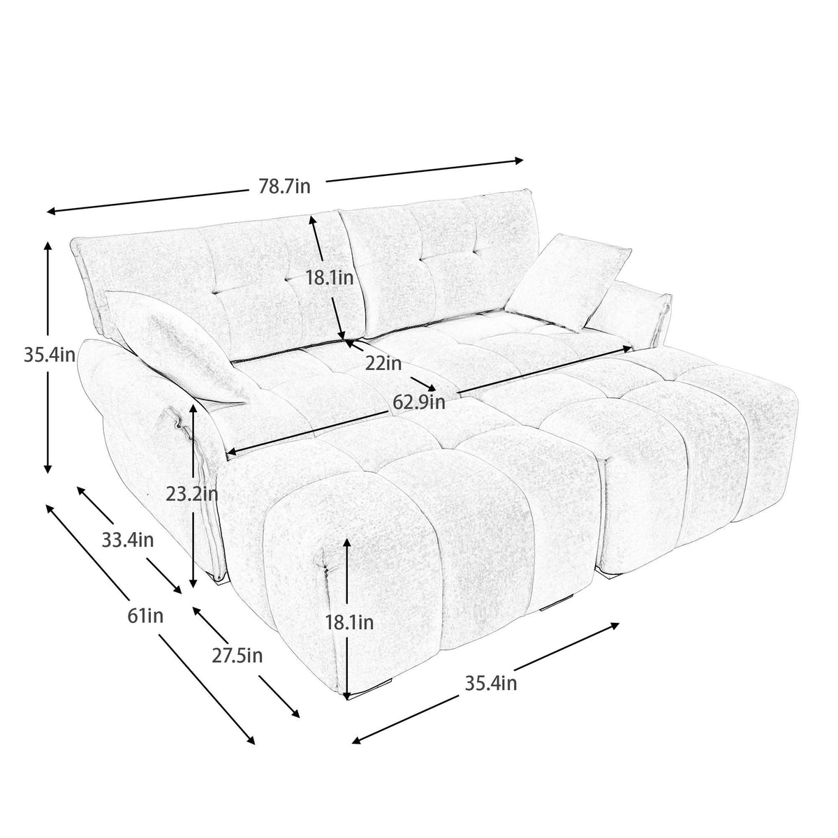 Sofa Set With Ottoman And Pillows, Textured, High Resilience Cushions