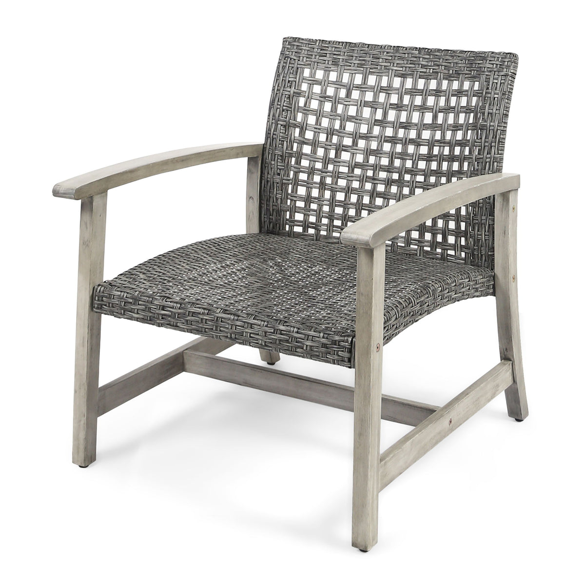Outdoor Club Chair With Rattan Cover And Acacia Wood Frame - Gray / Black