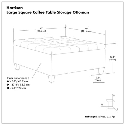 Harrison - Large Square Coffee Table Storage Ottoman - Gray