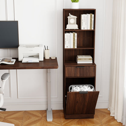 Tall Narrow Fluted Storage Cabinet With Trash Bin Compartment For Kitchen (Trash Can Not Included)