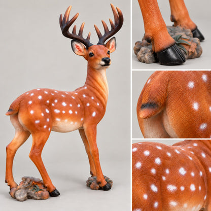 Lifelike Deer Statue With Detachable Antlers, Outdoor Garden Decor - Brown / Yellow