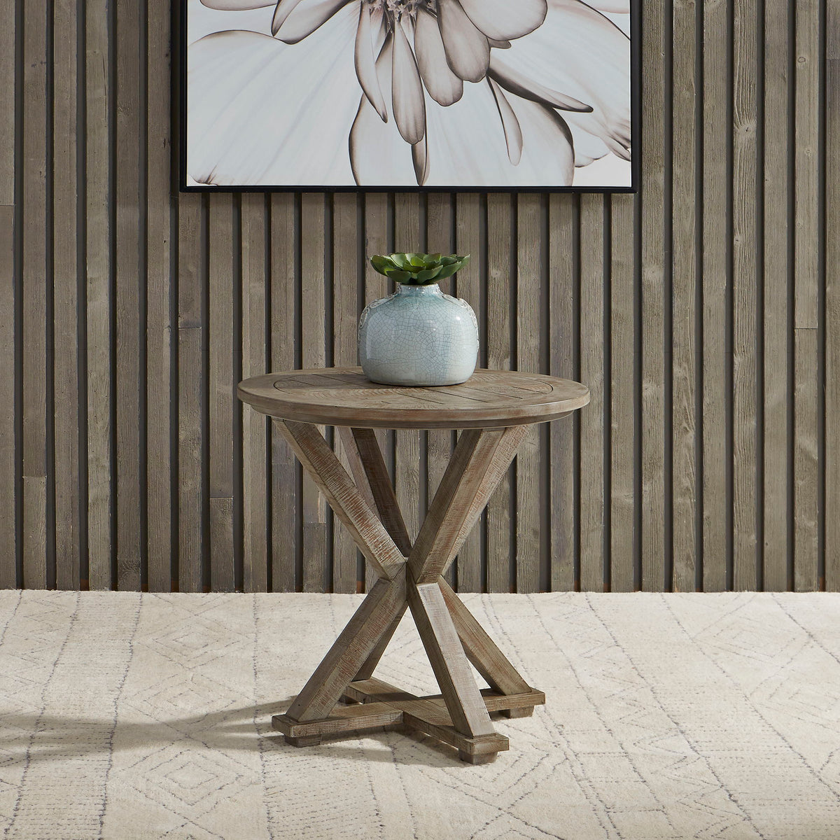 Parkland Falls - Round End Table - Weathered Taupe