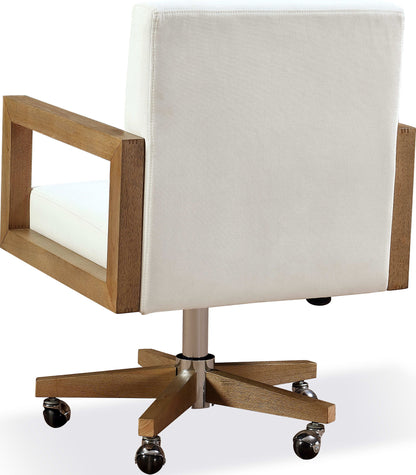 One - Wood Frame Home Office Chair - Solid Wood And White Canvas