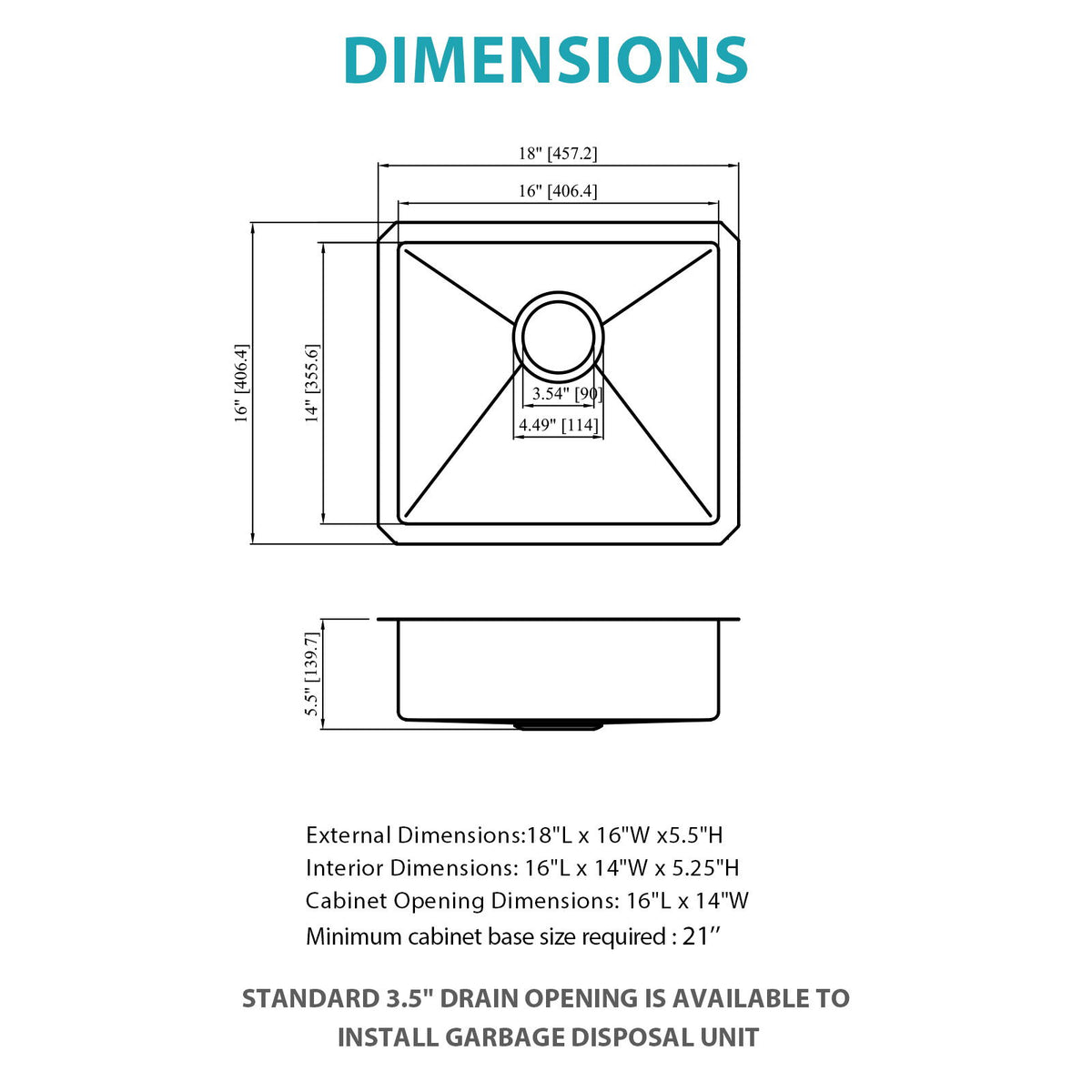 Modern Undermount Stainless Steel Kitchen Sink 16 Gauge, Deep Single Bowl
