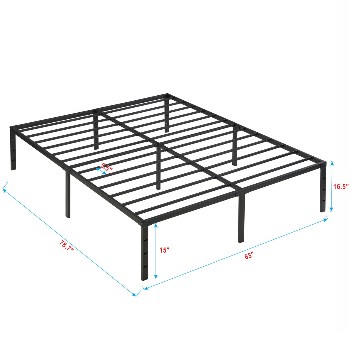 Heavy Duty Queen Size Bed Frame With Quiet Support - Black