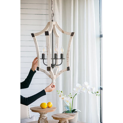 4 Light Chandelier, Hanging Light Fixture With Adjustable Chain For Kitchen, Bulb Not Included - Cream