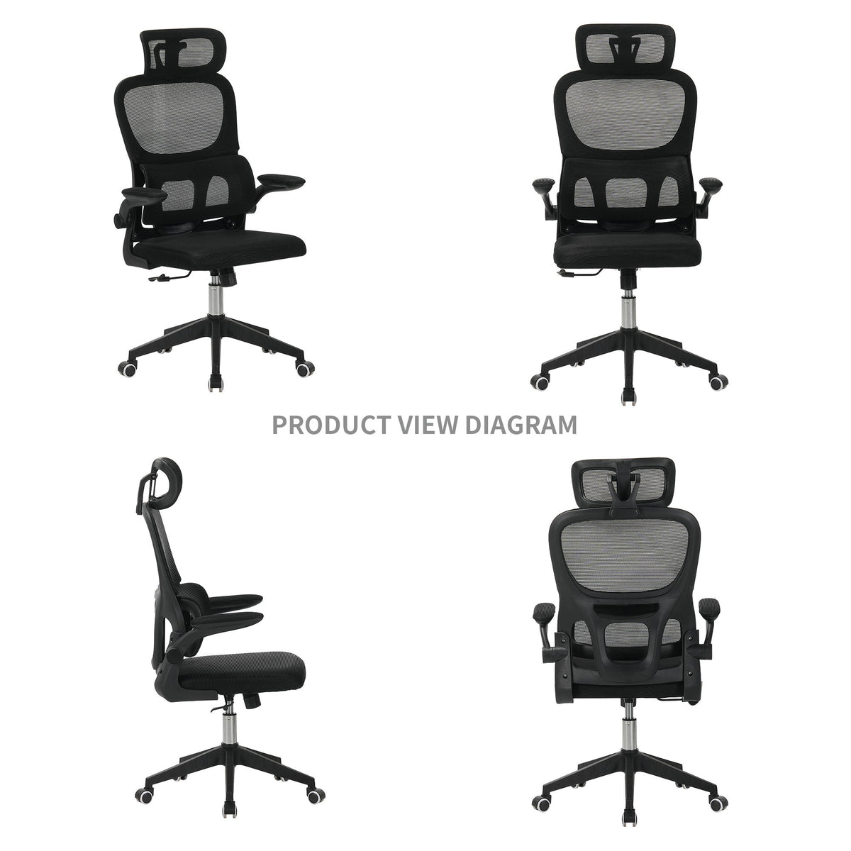High Back Ergonomic Swivel Rolling Office Chair With Tilt Function, 3D Headrest, Lumbar Support - Black