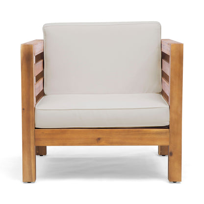 Outdoor Acacia Wood Patio Chair With Fabric Cushion