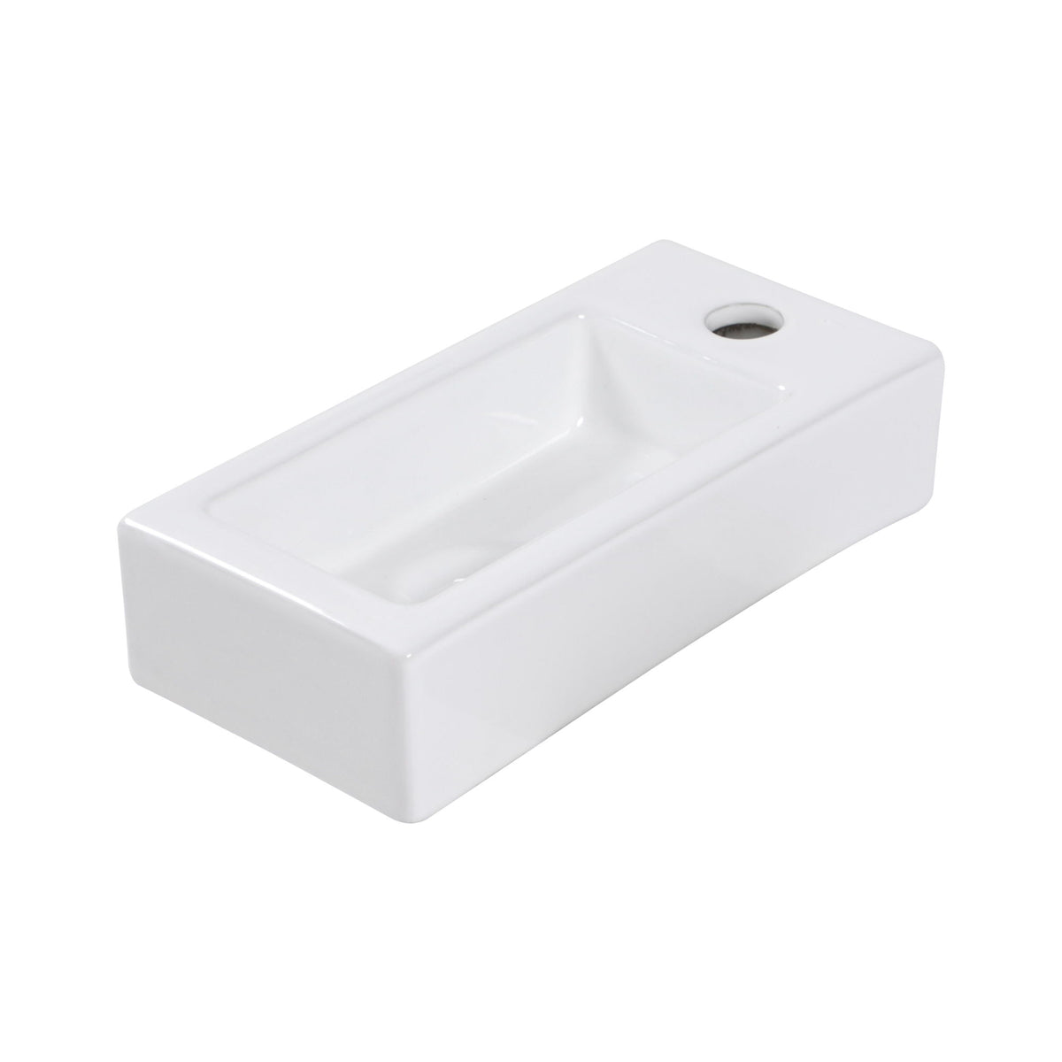 Modern Ceramic Rectangle Wall Mount Bathroom Sink With Single Faucet Hole - White