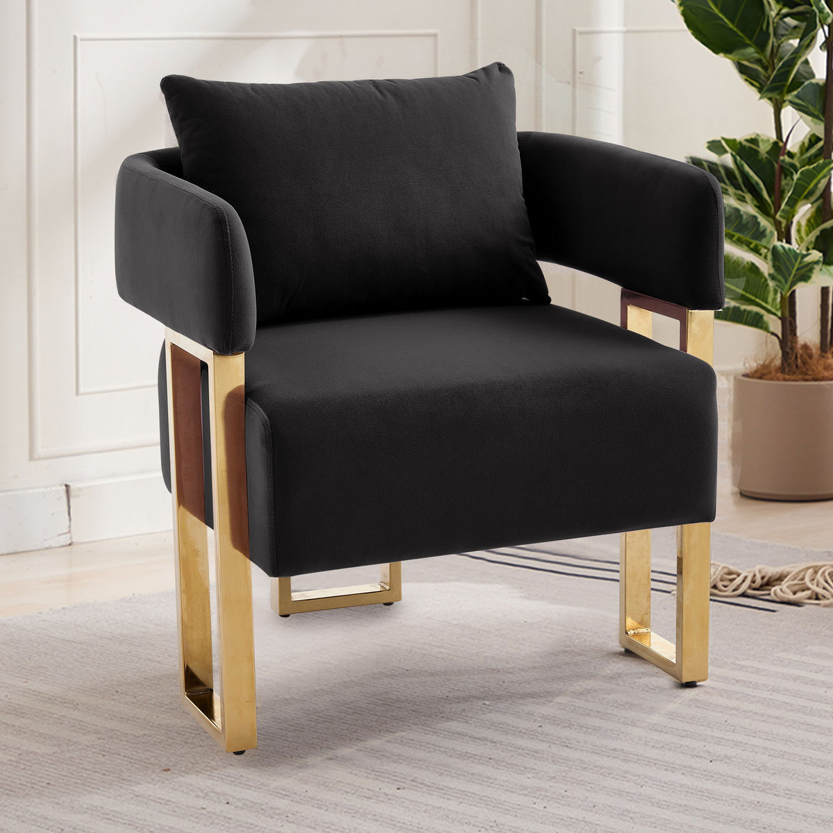 Modern Classic Design Decorative Chair Teddy Fleece Upholstered And Metal Foot