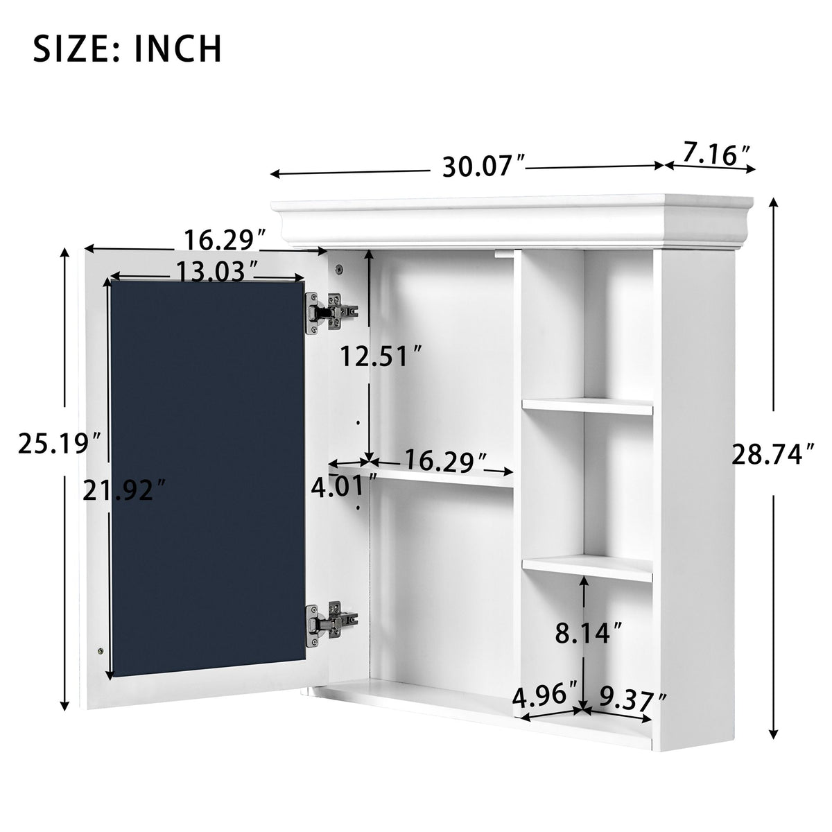 Wall Mounted Bathroom Medicine Cabinet With Mirror And Adjustable Storage With Soft Close Hinges